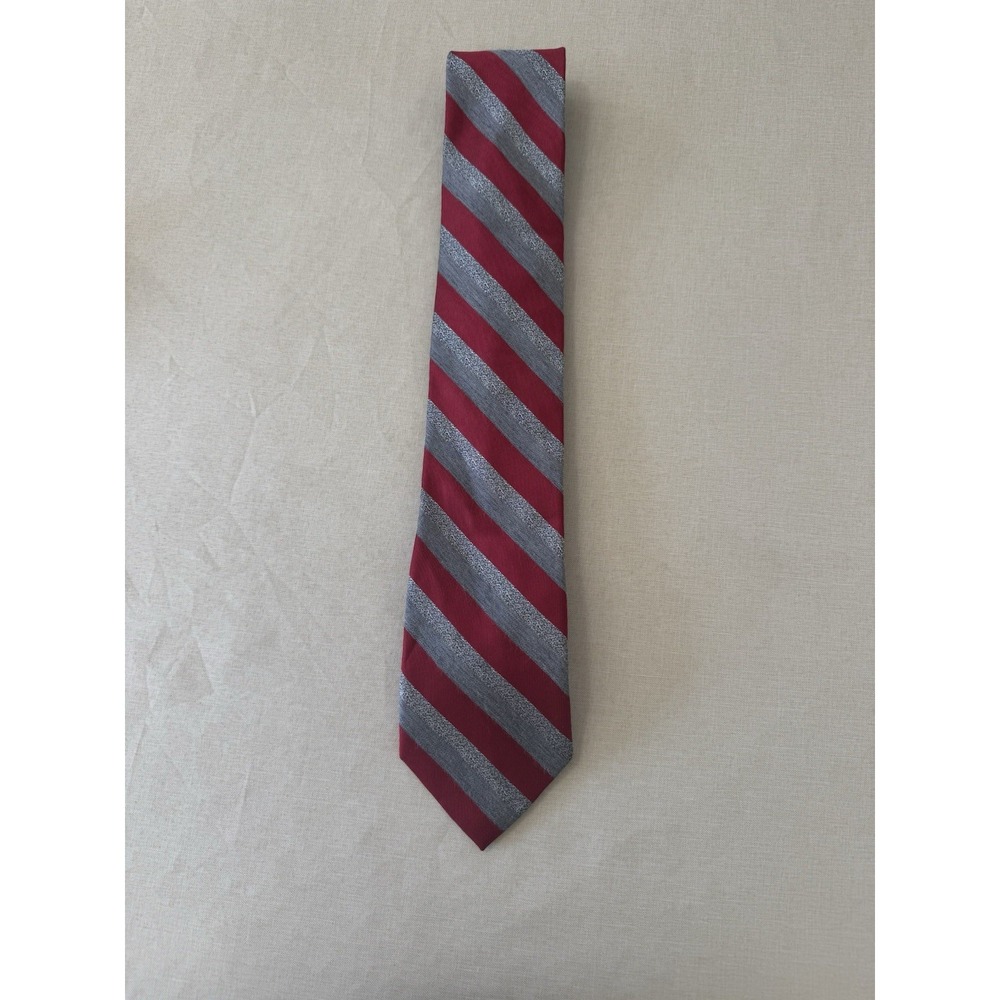 Stafford Men's Red Gray Diagonal Stripe Tie 58"‎ Silk Blend Classic Necktie Work